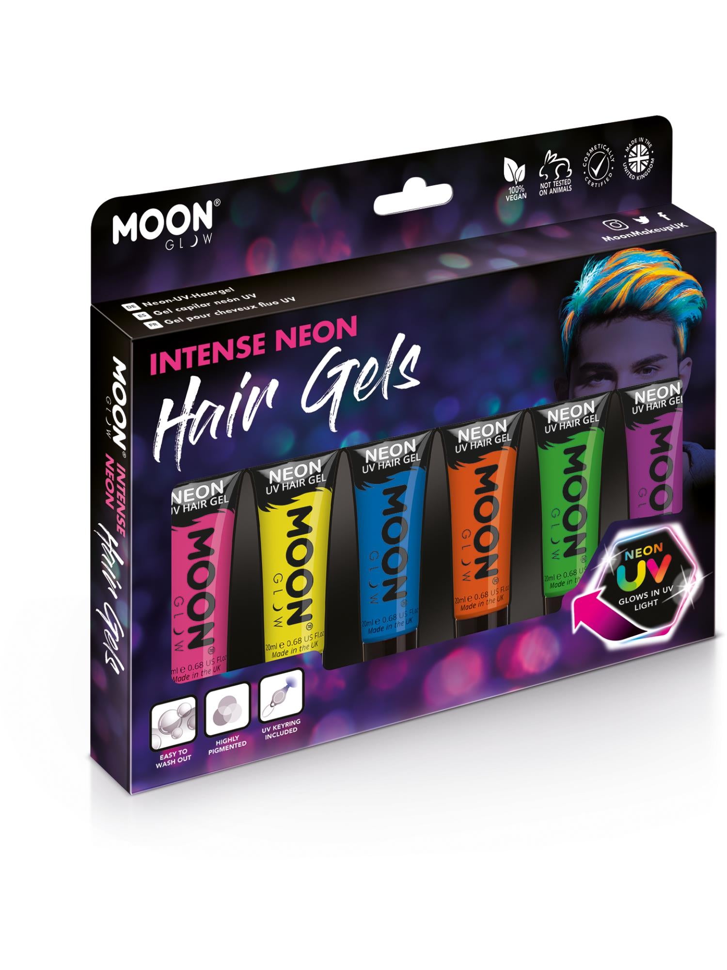 Moon Creations Glow Intense Neon UV Hair Gel, Assorted, Boxset, 20ml