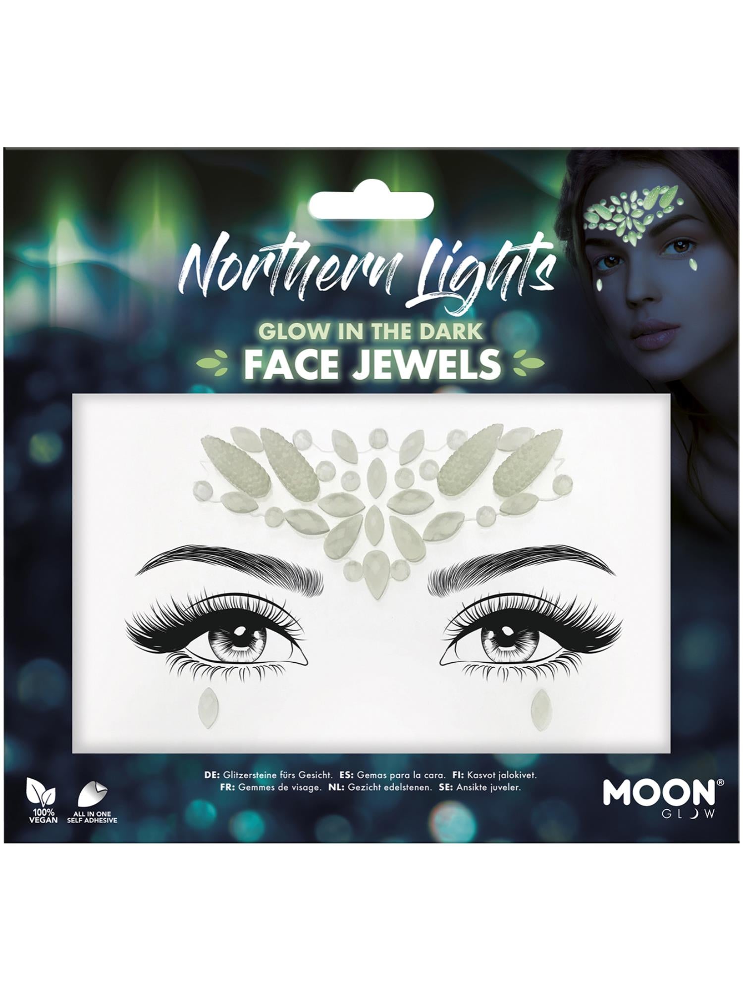 Moon Creations Glow Face Jewels, Northern Lights, Glow In The Dark
