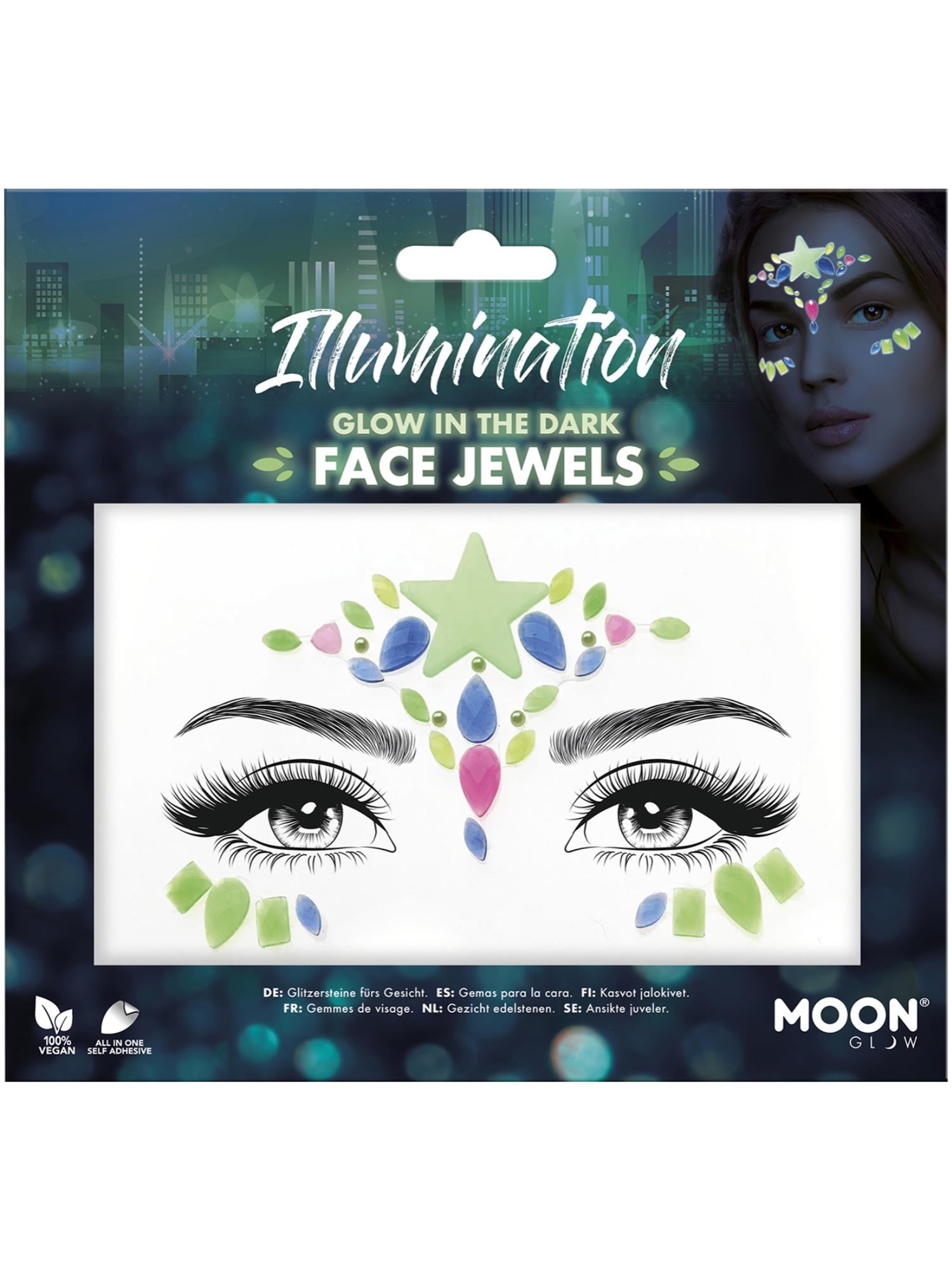 Moon Creations Glow Face Jewels, Illumination, Glow In The Dark