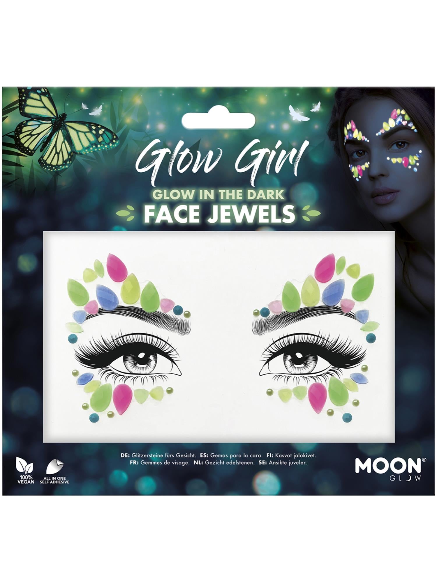 Moon Creations Glow Face Jewels, Glow Girl, Glow In The Dark
