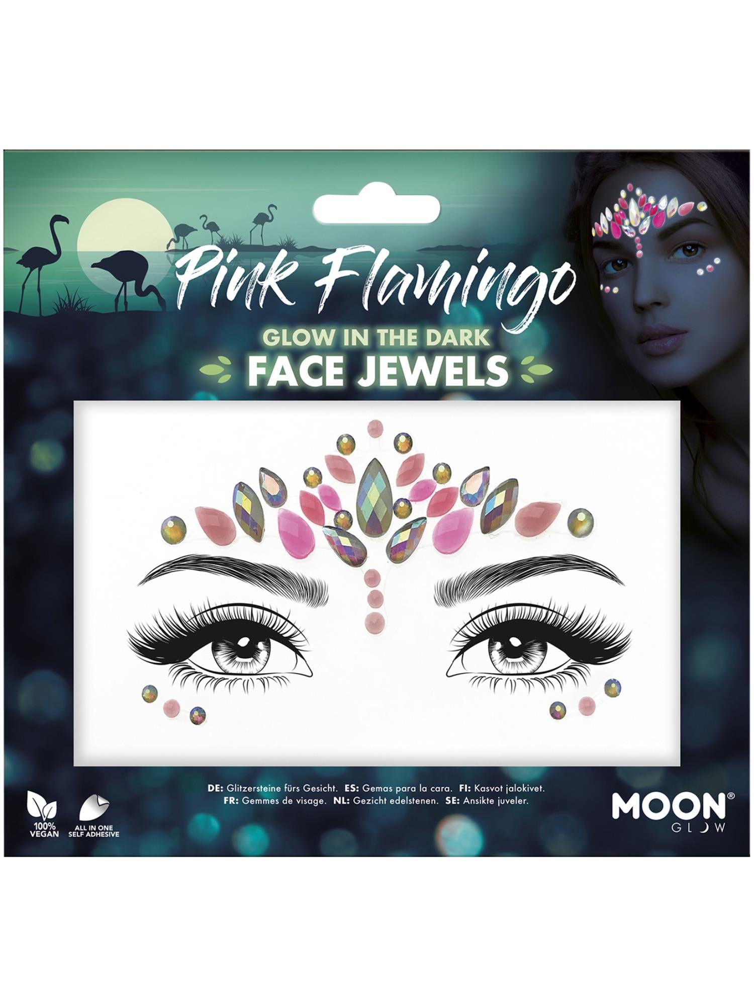 Moon Creations Glow Face Jewels, Pink Flamingo, Glow In The Dark