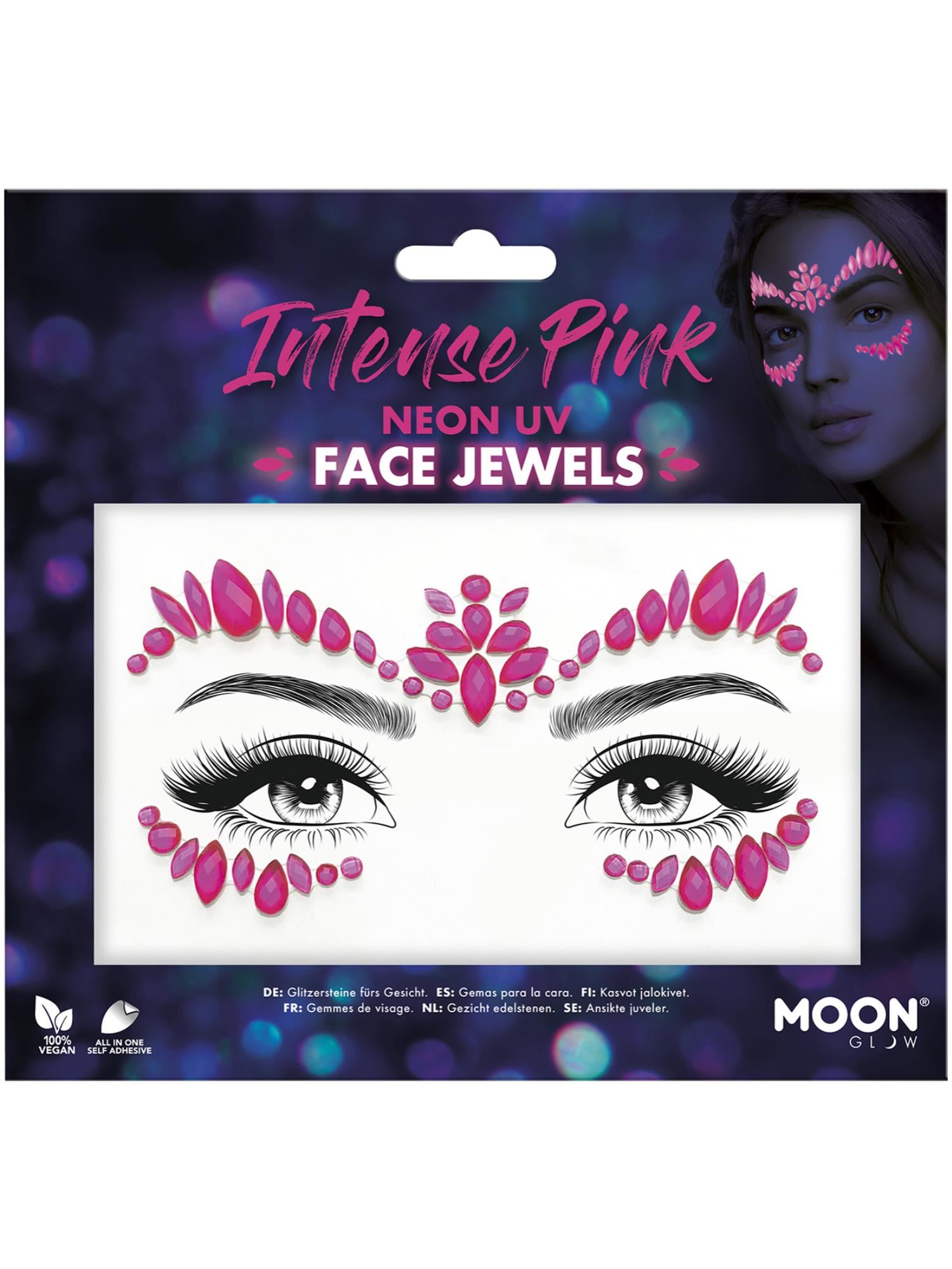 Moon Creations Glow Face Jewels, Intense Pink, Neon UV