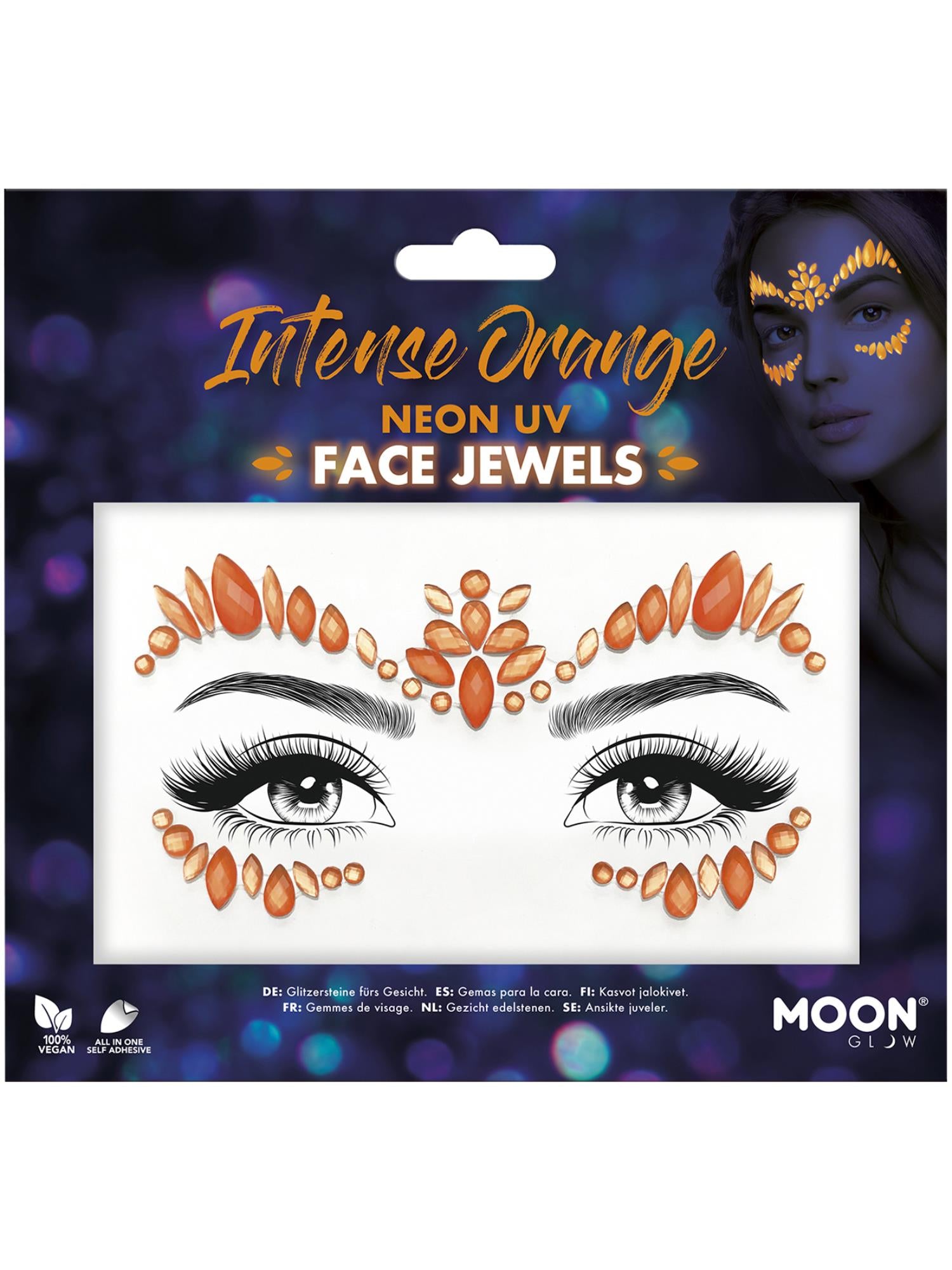 Moon Creations Glow Face Jewels, Intense Orange, Neon UV