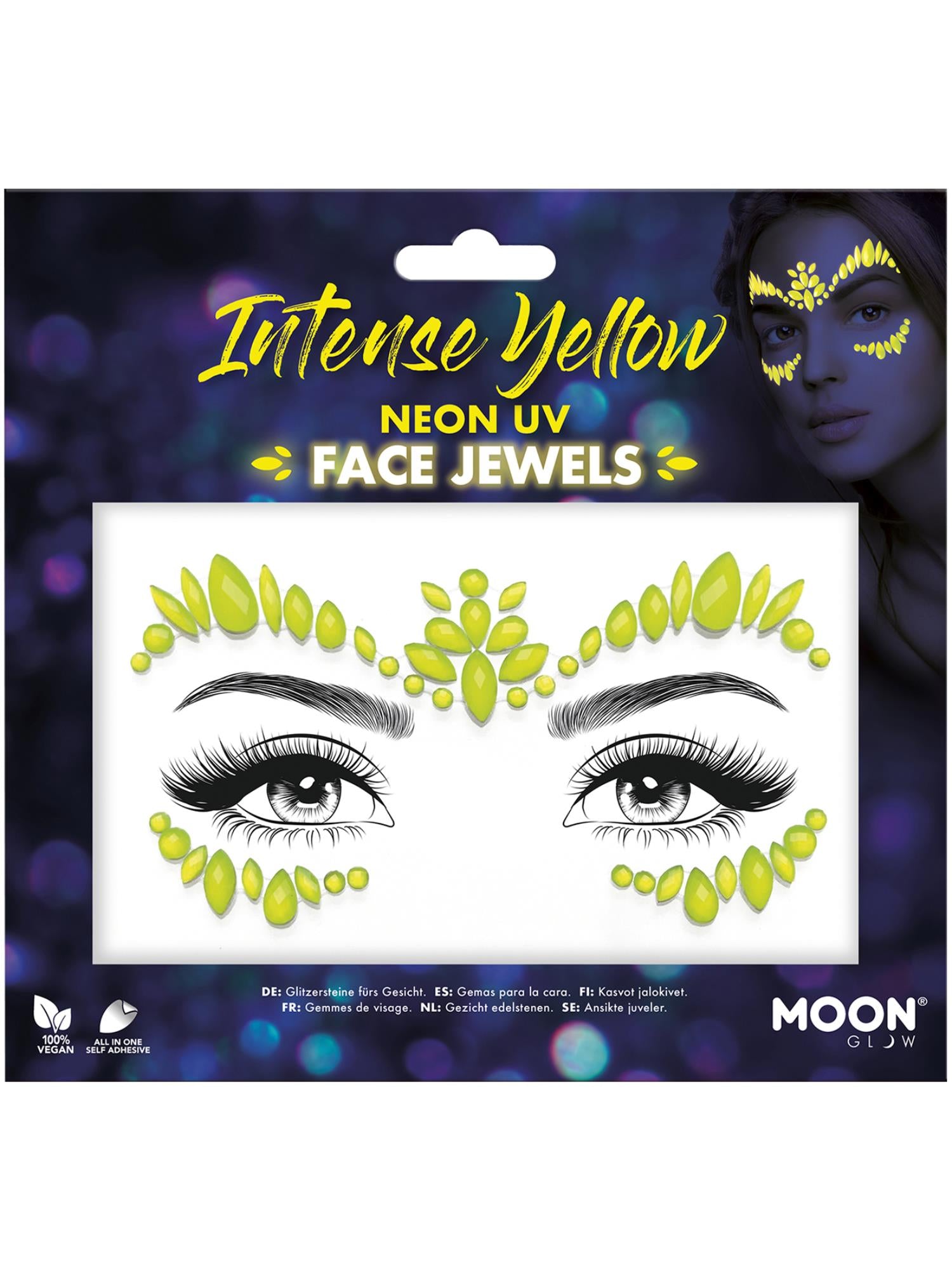 Moon Creations Glow Face Jewels, Intense Yellow, Neon UV