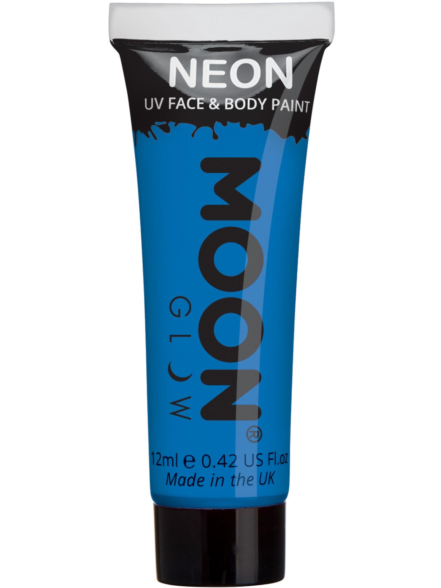 Moon Creations Glow Intense Neon UV Face Paint, Intense Blue, Single, 12ml