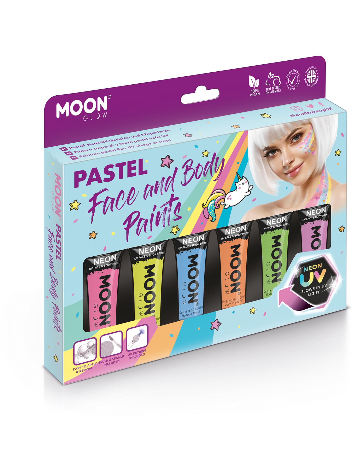 Moon Creations Glow Pastel Neon UV Face Paint Boxset, Assort, 12ml each