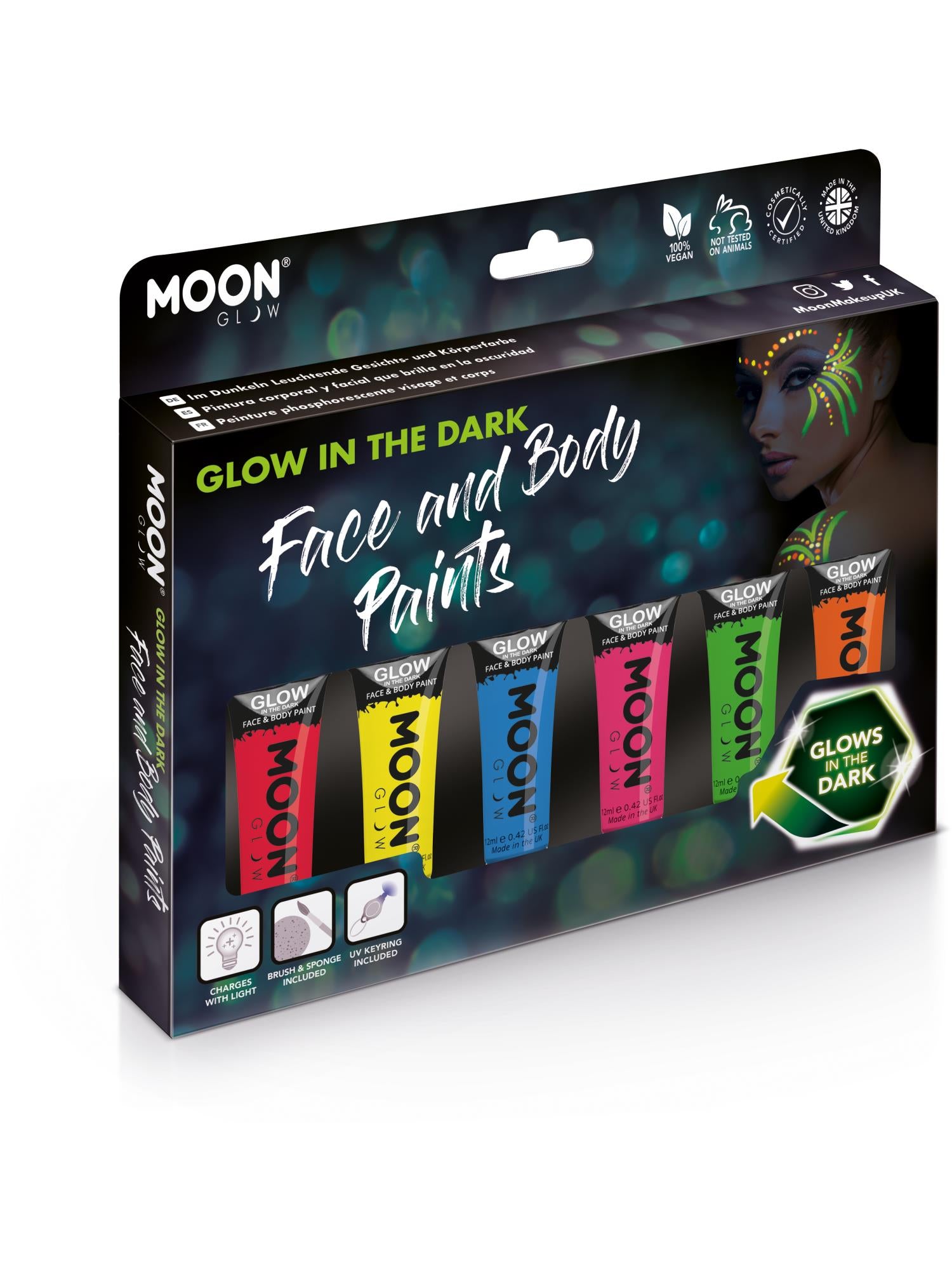 Moon Creations Glow Glow in the Dark Face Paint, Assorted, 12ml Boxset