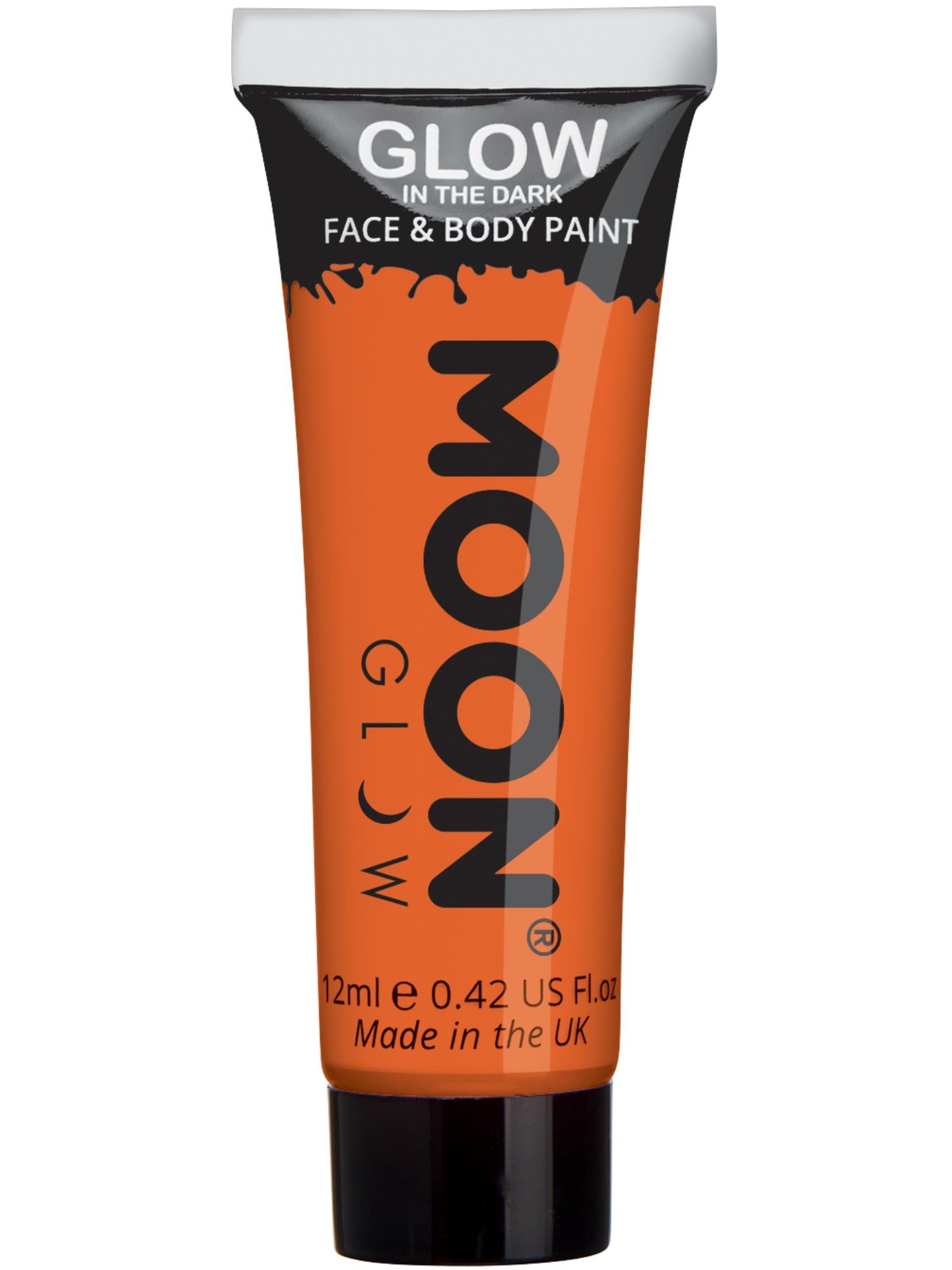 Moon Creations Glow Glow in the Drak Face Paint, Orange, 12ml Single