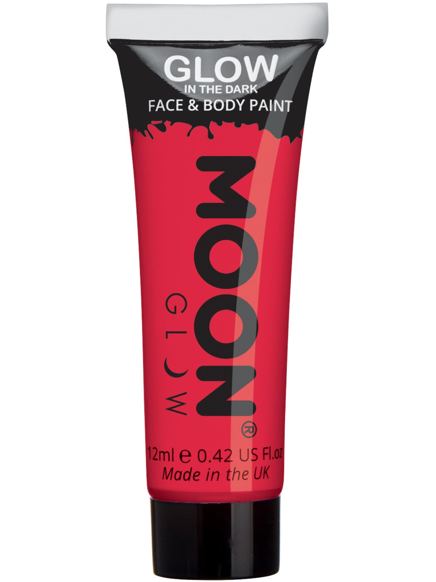 Moon Creations Glow Glow in the Dark Face Paint, Red, 12ml Single