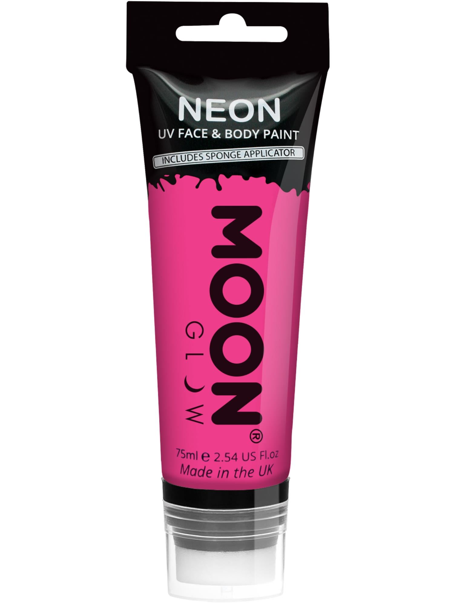 Moon Creations Glow Supersize Intense Neon UV Face Paint, Intense Pink, Single, with Sponge Applicator, 75ml