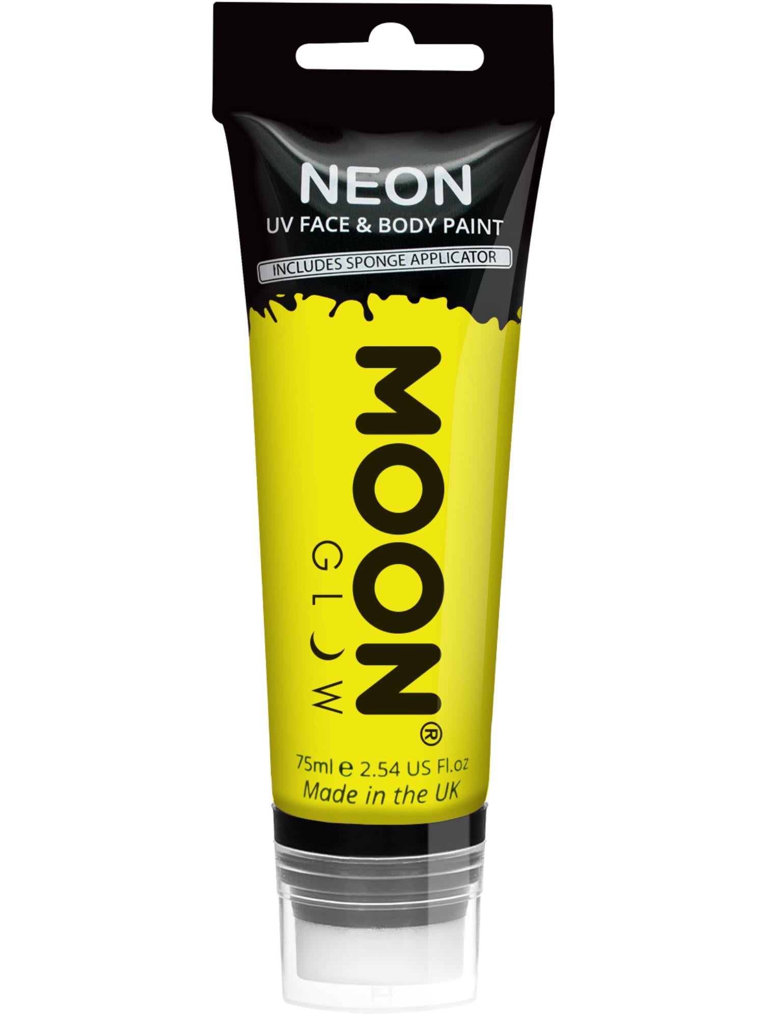 Moon Creations Glow Supersize Intense Neon UV Face Paint,  Intense Yellow, Single, with Sponge Applicator, 75ml