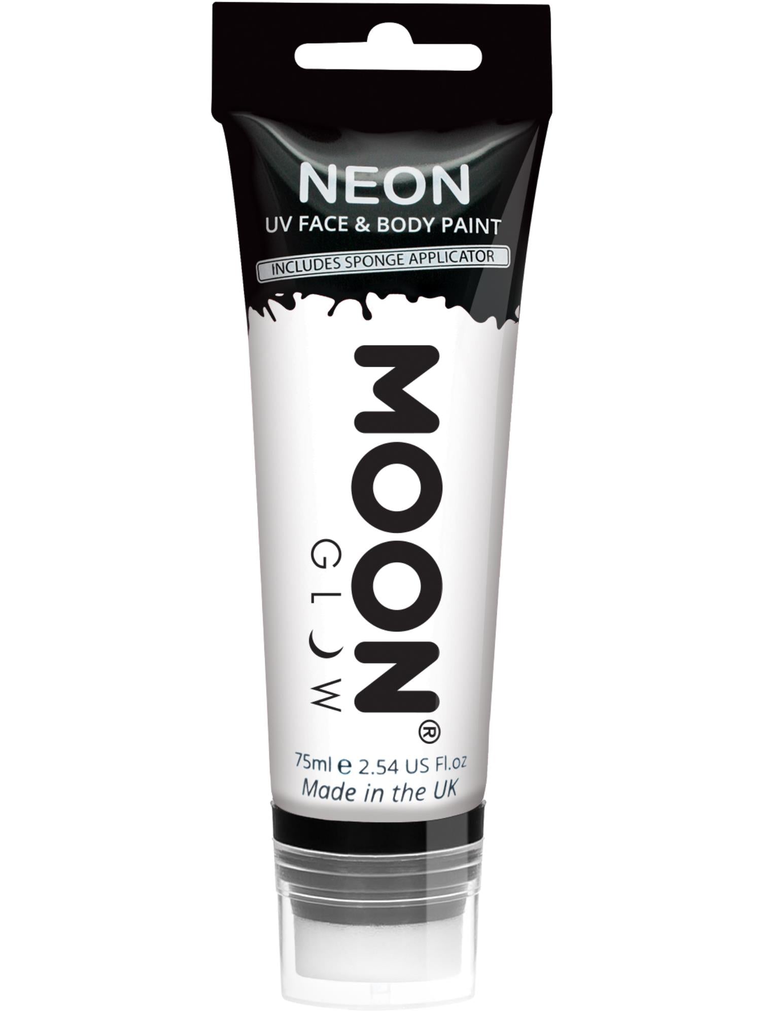 Moon Creations Glow Supersize Intense Neon UV Face Paint, White, Single, with Sponge Applicator, 75ml
