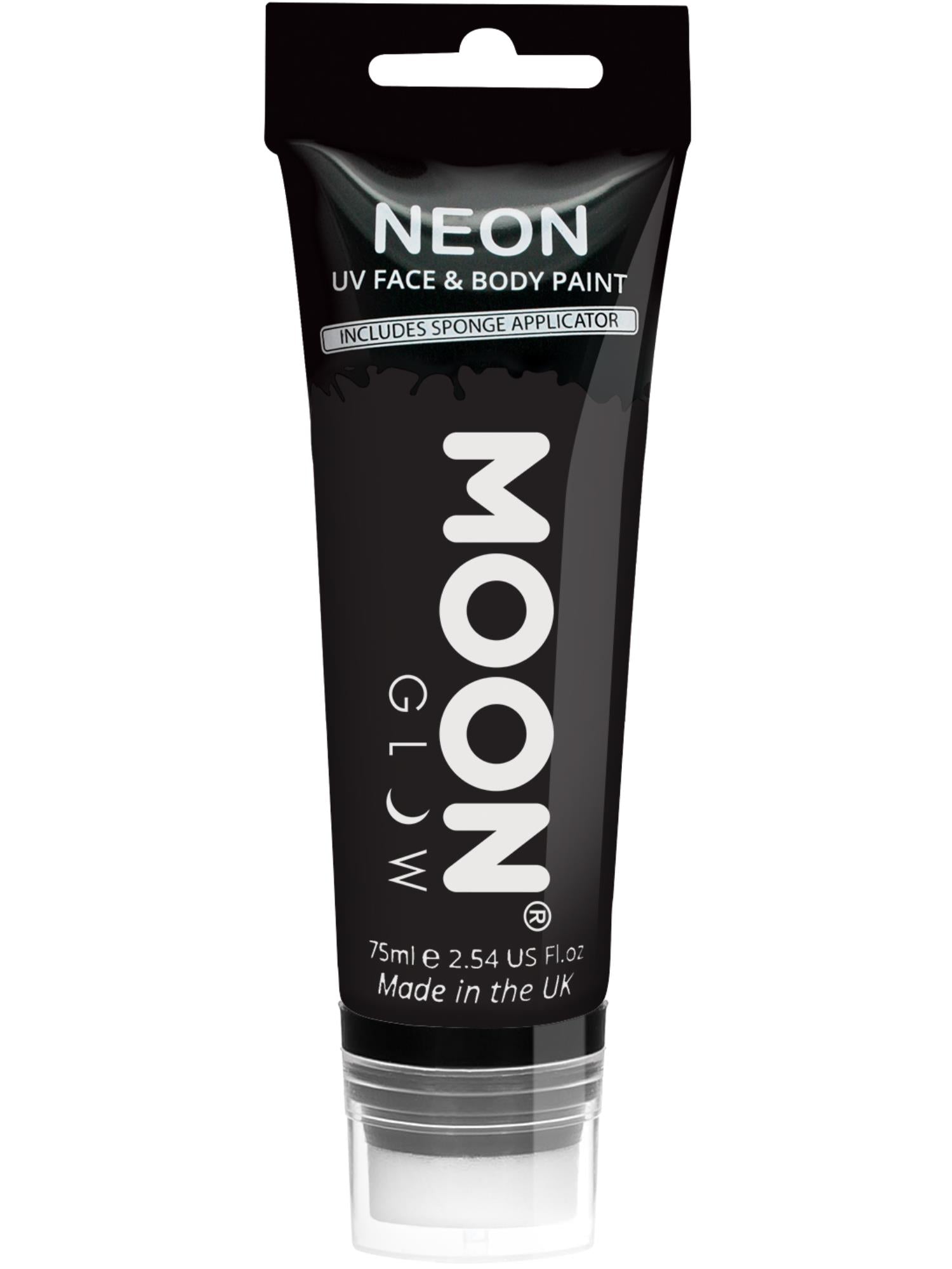 Moon Creations Glow Supersize Intense Neon UV Face Paint, Black, Single, with Sponge Applicator, 75ml