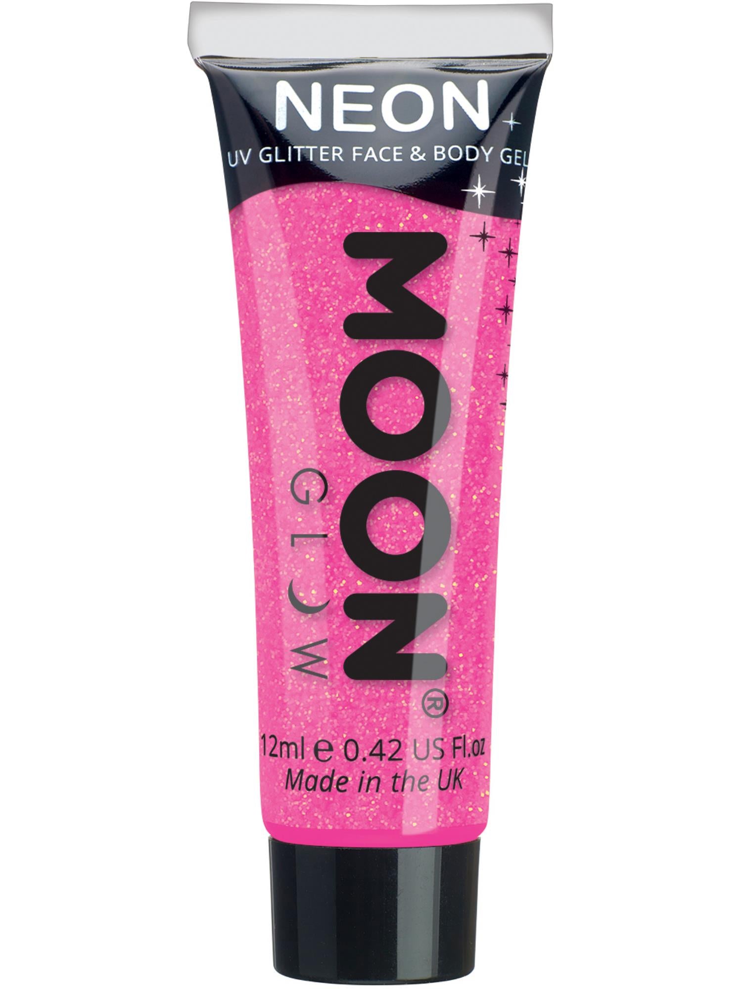 Moon Creations Glow Neon UV Fine Glitter Gel, Pink, Single, 12ml