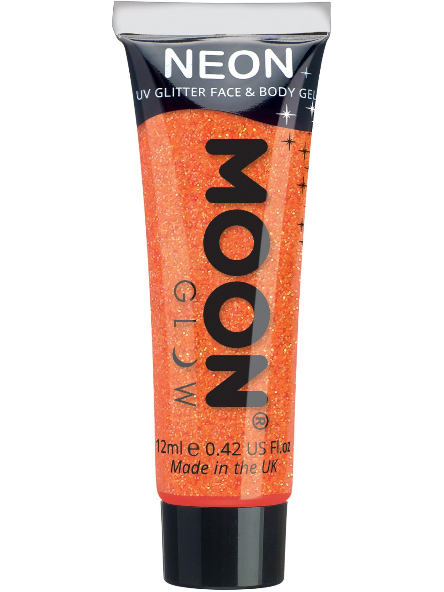 Moon Creations Glow Neon UV Fine Glitter Gel, Orange, Single, 12ml