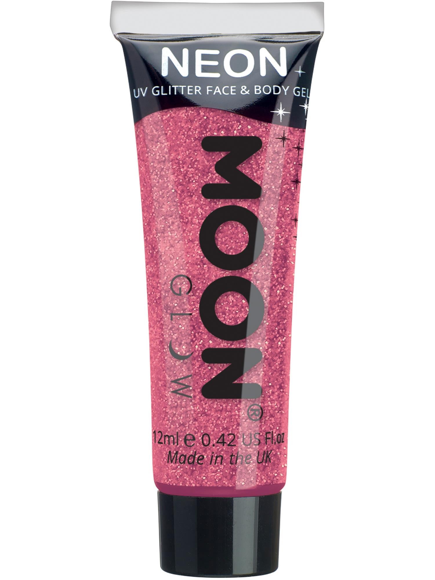 Moon Creations Glow Neon UV Fine Glitter Gel, Pink, Single, 12ml
