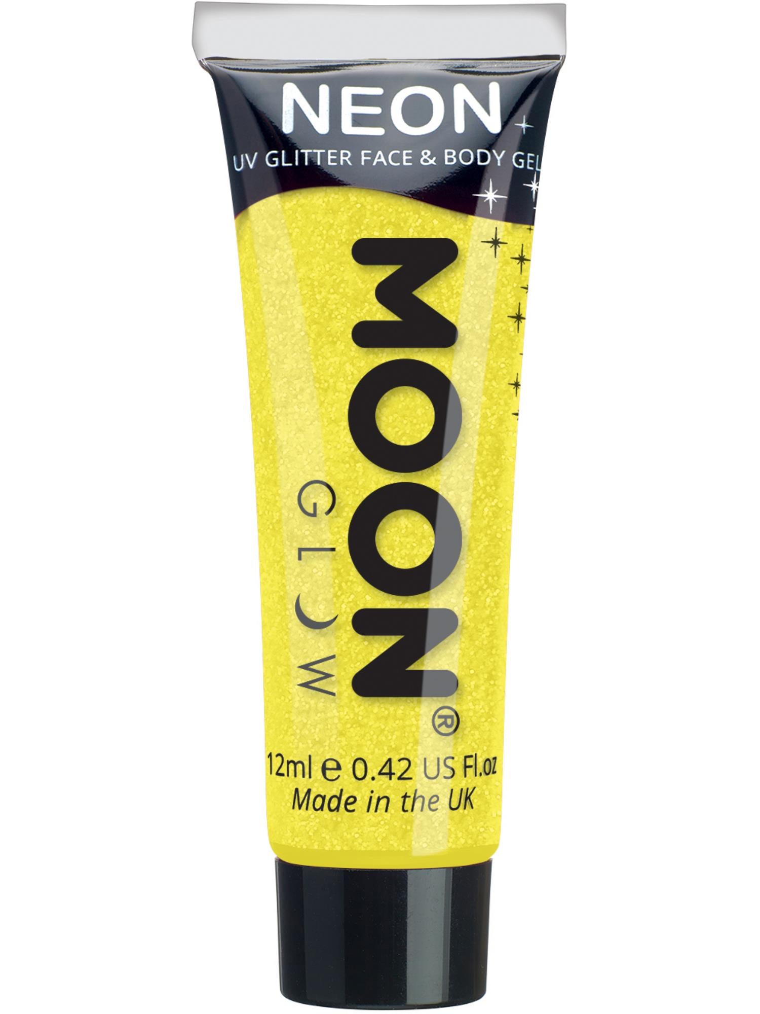 Moon Creations Glow Neon UV Fine Glitter Gel, Yellow, Single, 12ml