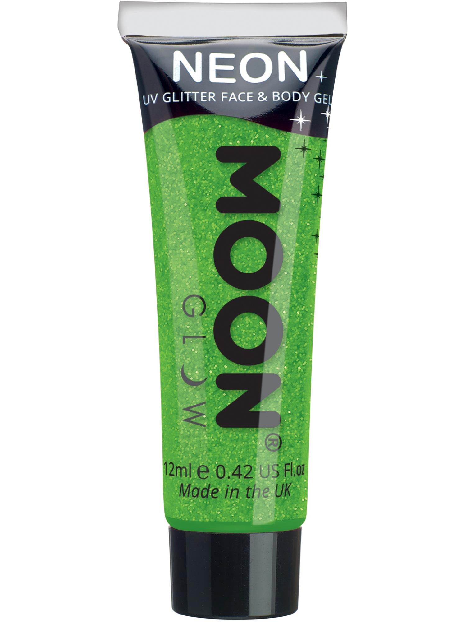 Moon Creations Glow Neon UV Fine Glitter Gel, Green, Single, 12ml