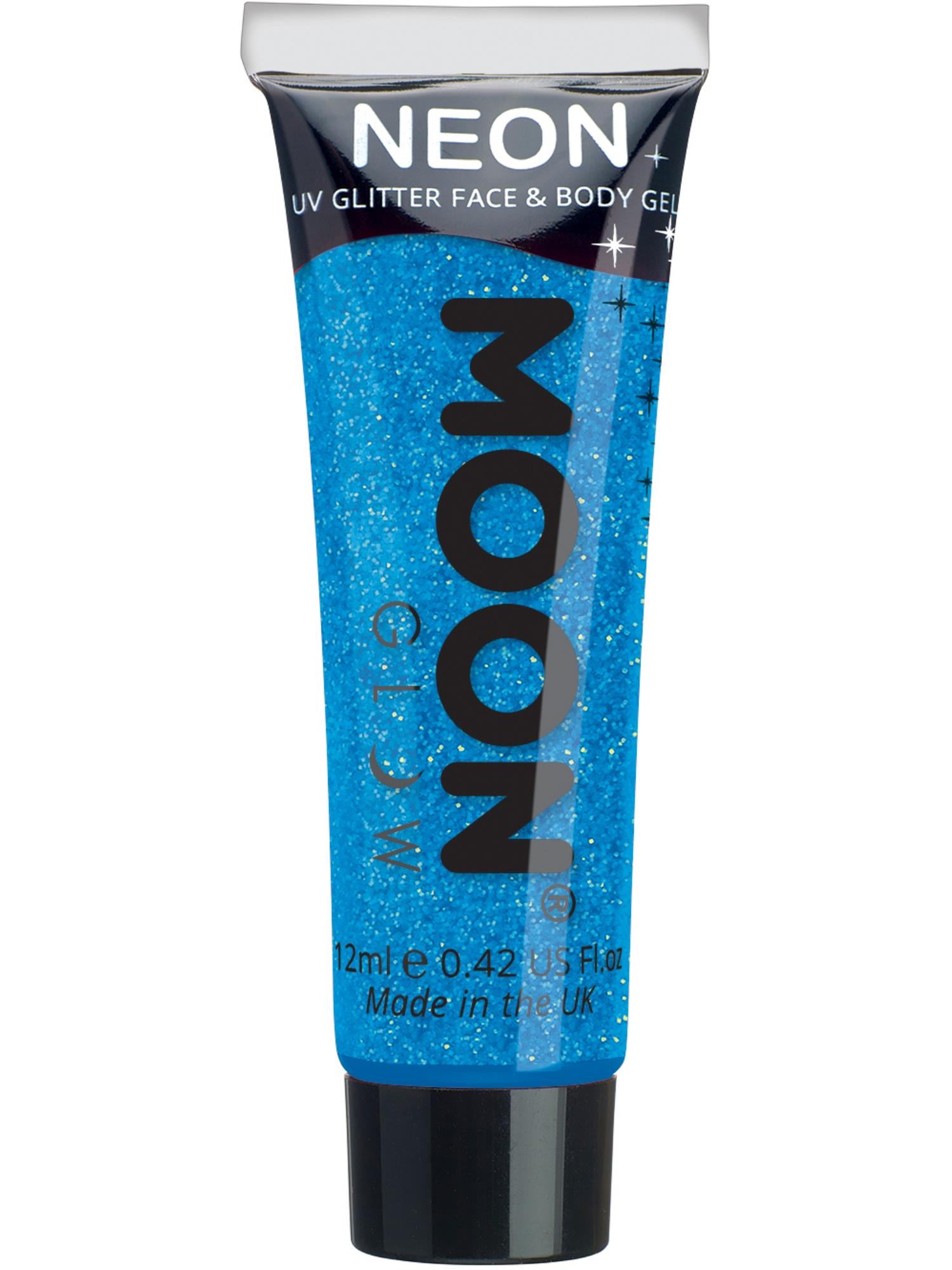 Moon Creations Glow Neon UV Fine Glitter Gel, Blue, Single, 12ml