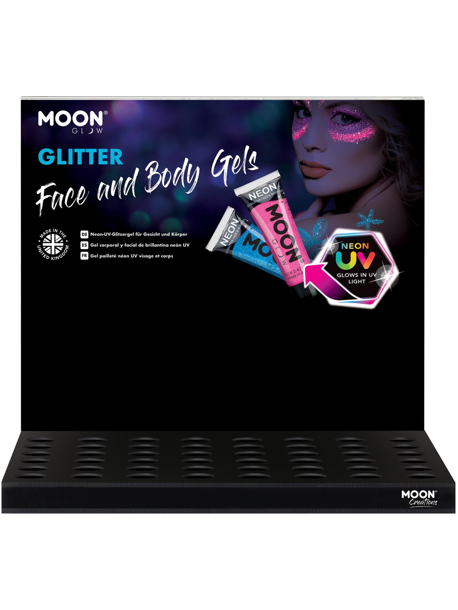 Moon Creations Glow Neon UV Fine Glitter Gel, Golden, Single, 12ml