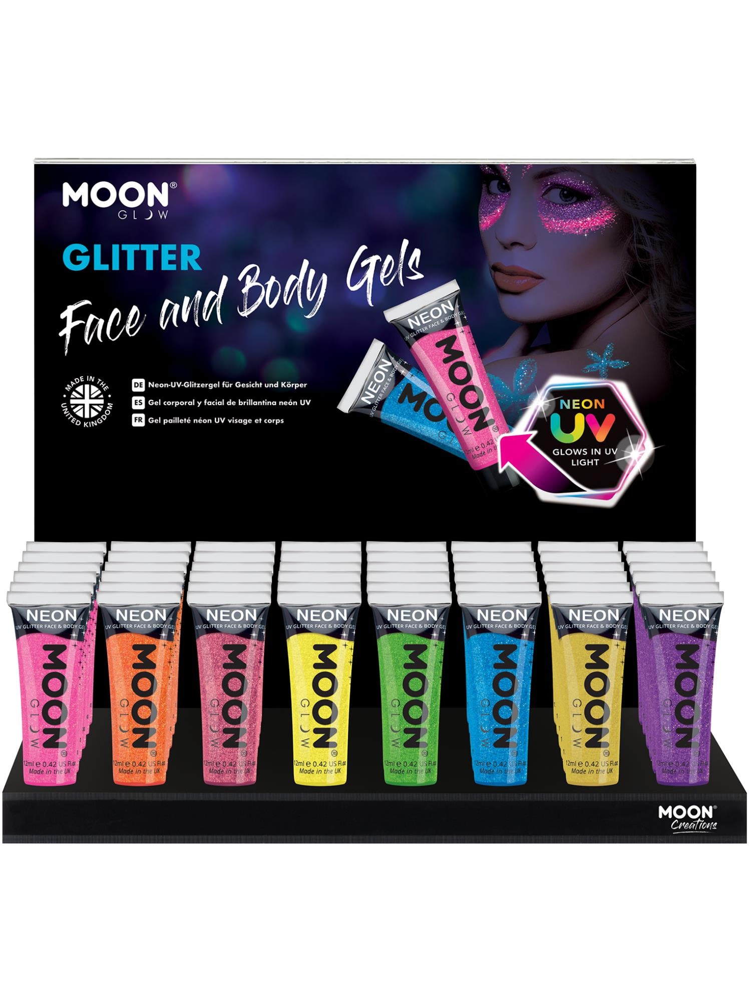 Moon Creations Glow Neon UV Fine Glitter Gel, Purple, Single, 12ml