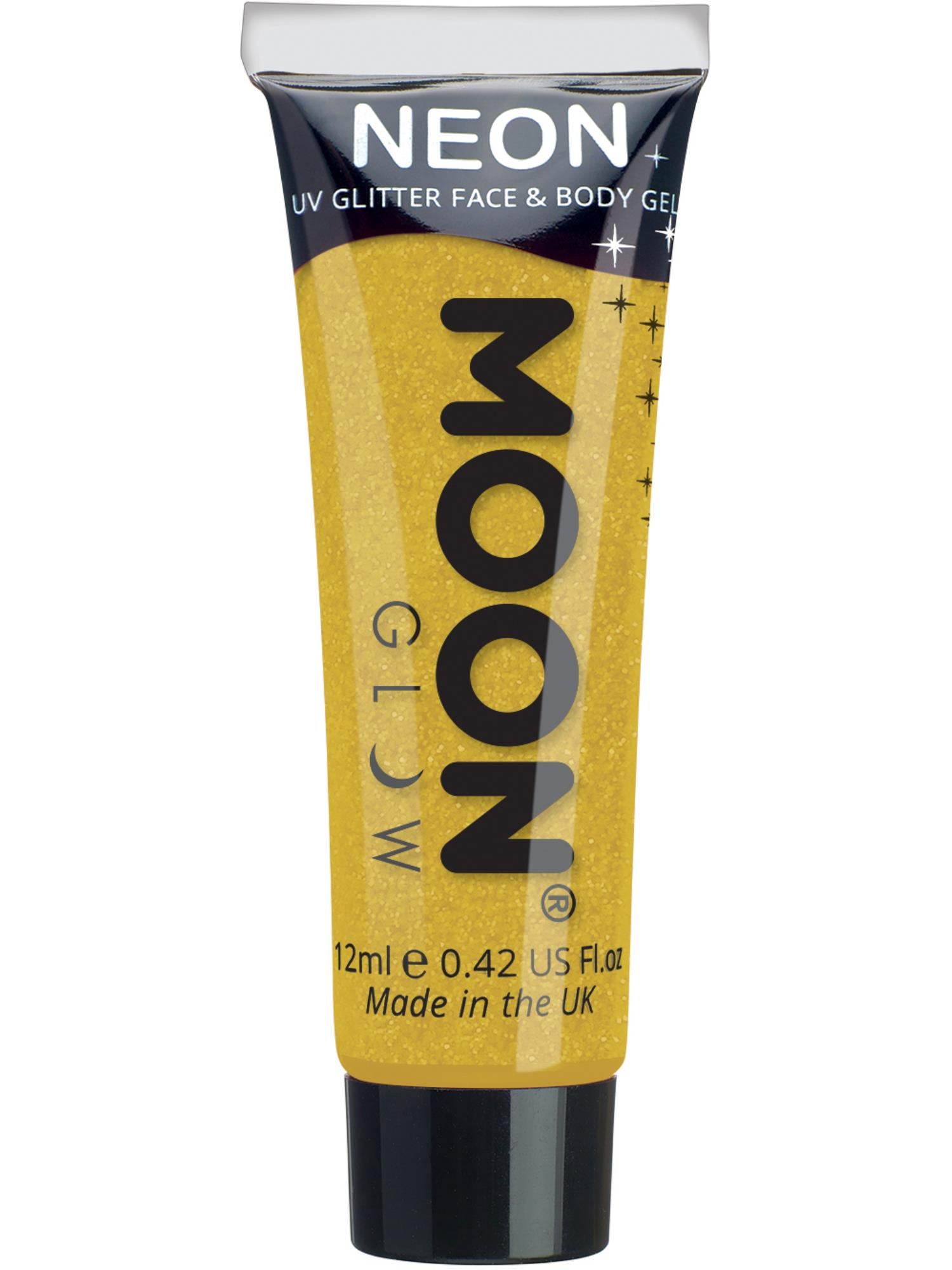 Moon Creations Glow Neon UV Fine Glitter Gel, Golden, Single, 12ml