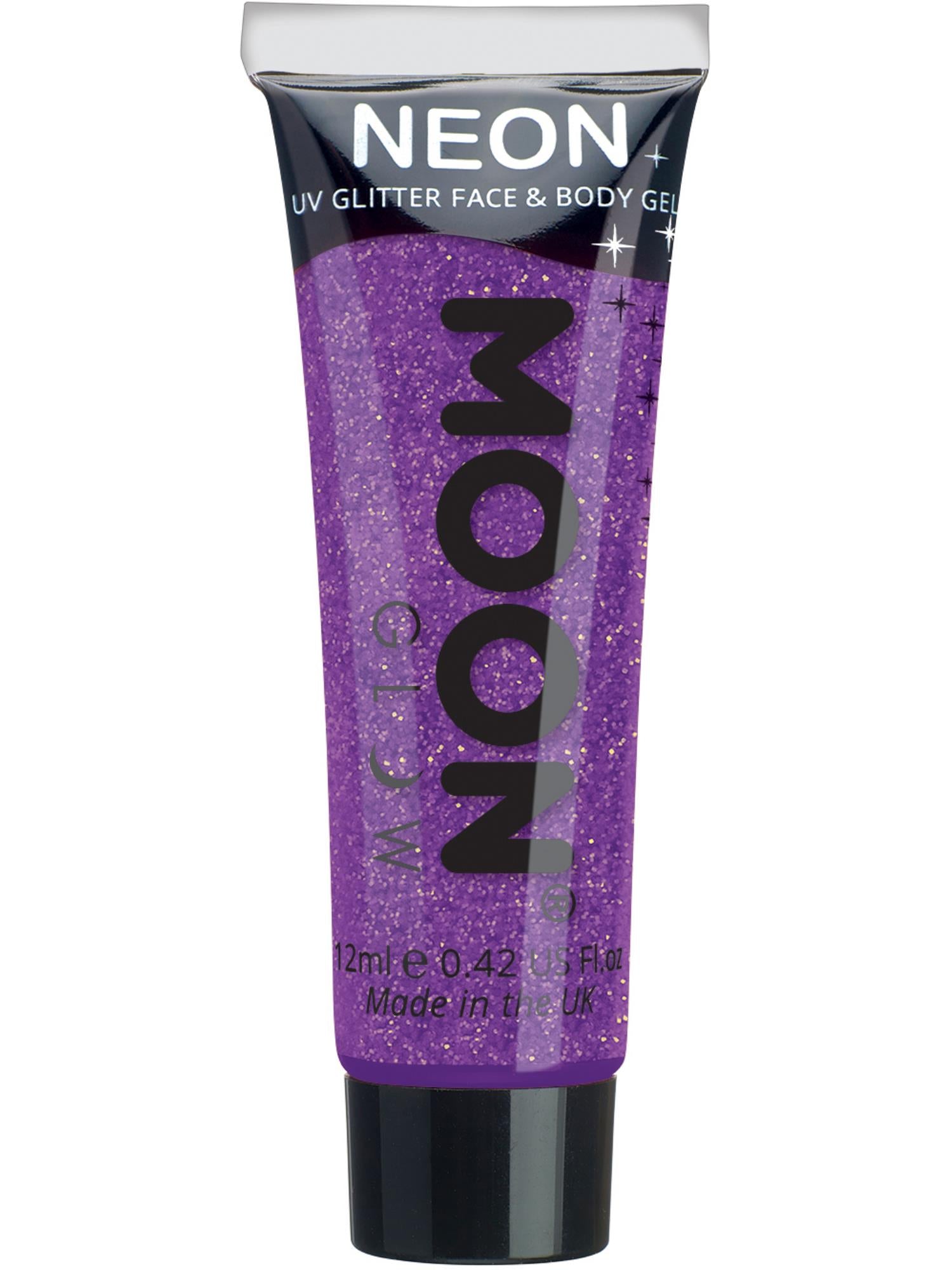 Moon Creations Glow Neon UV Fine Glitter Gel, Purple, Single, 12ml