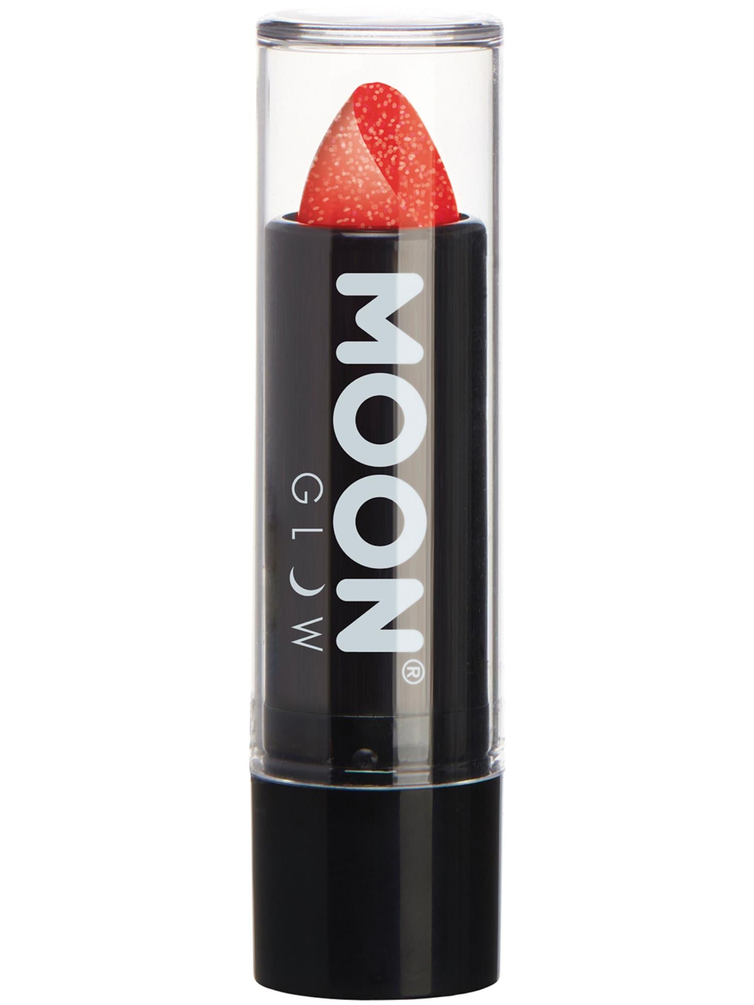 Moon Creations Glow Neon UV Glitter Lipstick, Red, 4.2g Single