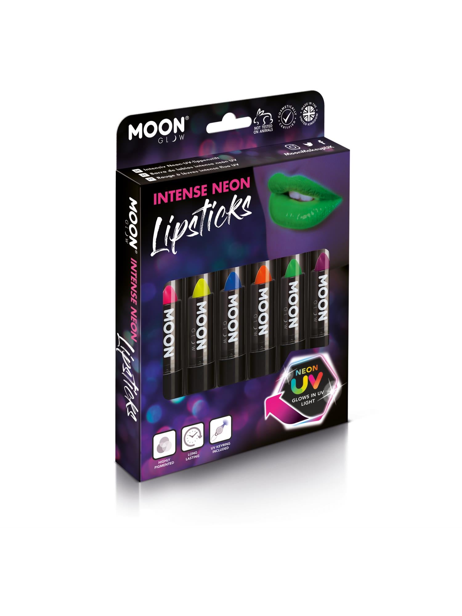 Moon Creations Glow Intense Neon UV Lipstick, Assorted, Boxset, 4.2g