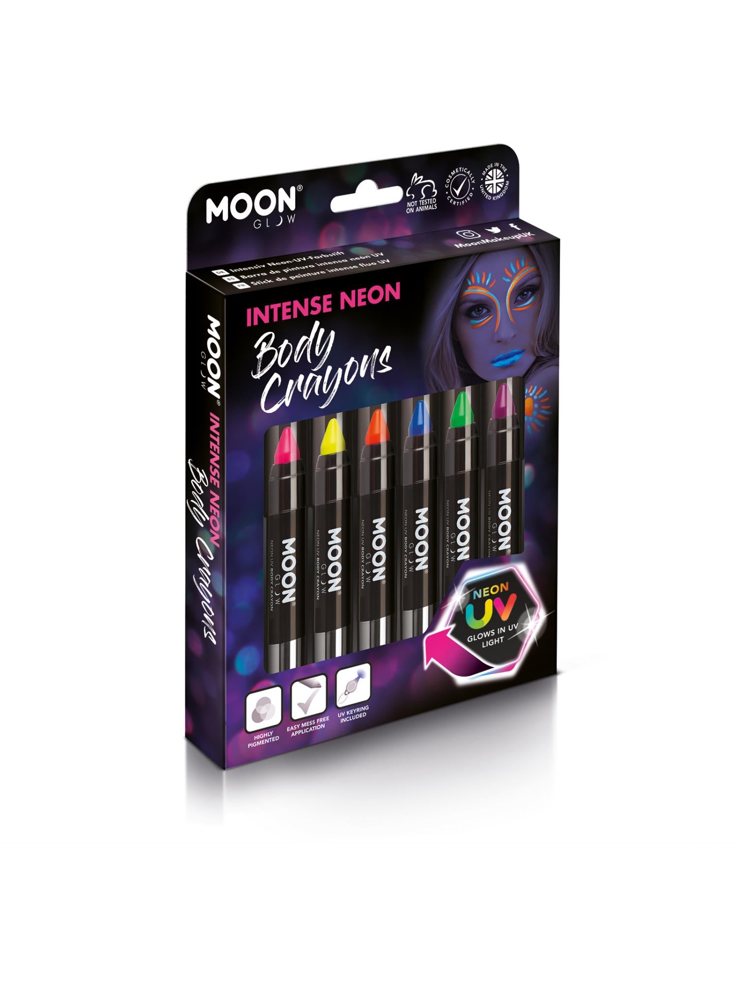 Moon Creations Glow Intense Neon UV Body Crayons, Assorted, Boxset, 3.2g