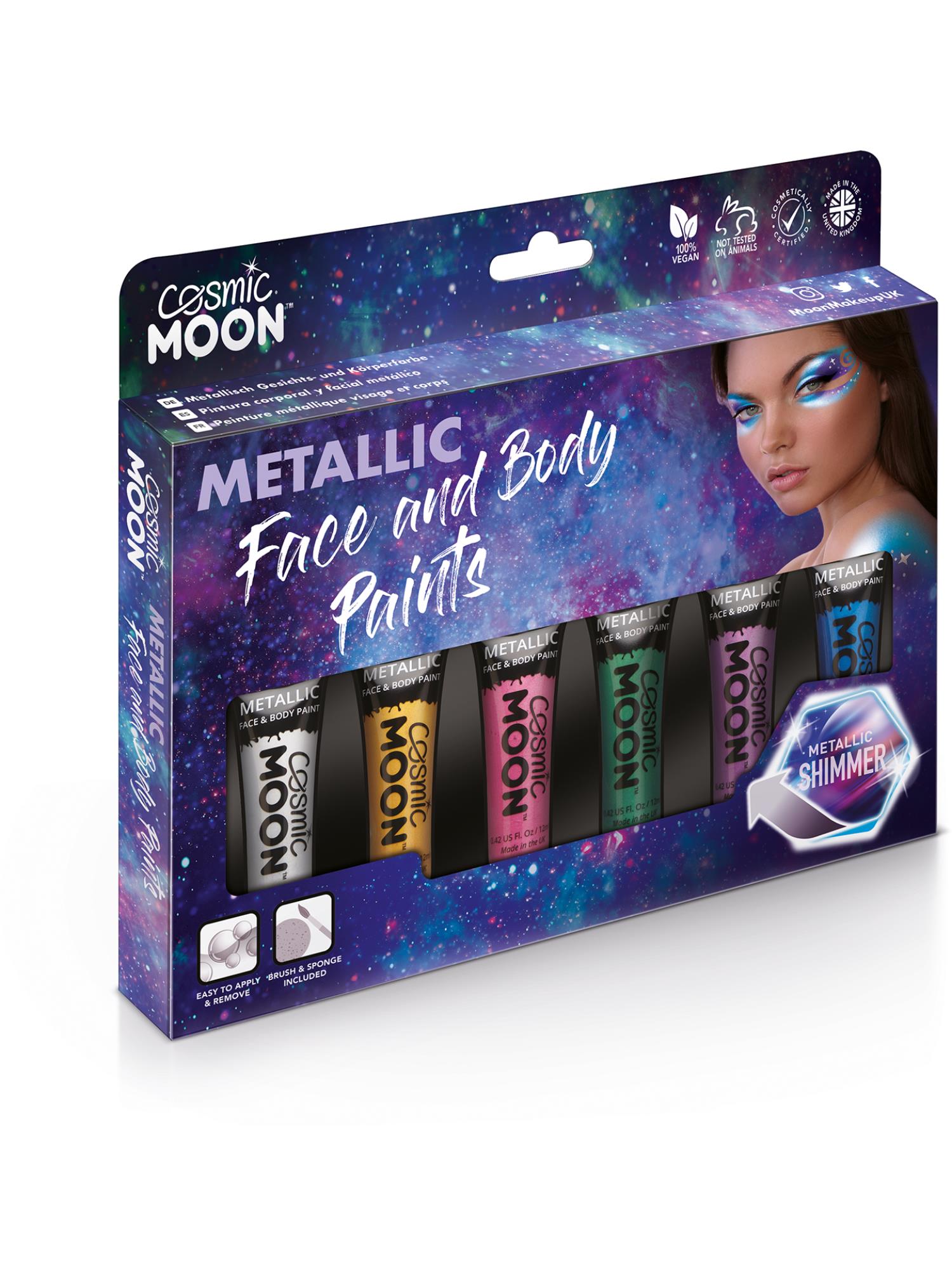 Cosmic Moon Creations Metallic Face & Body Paint, Assorted, Boxset, 12ml