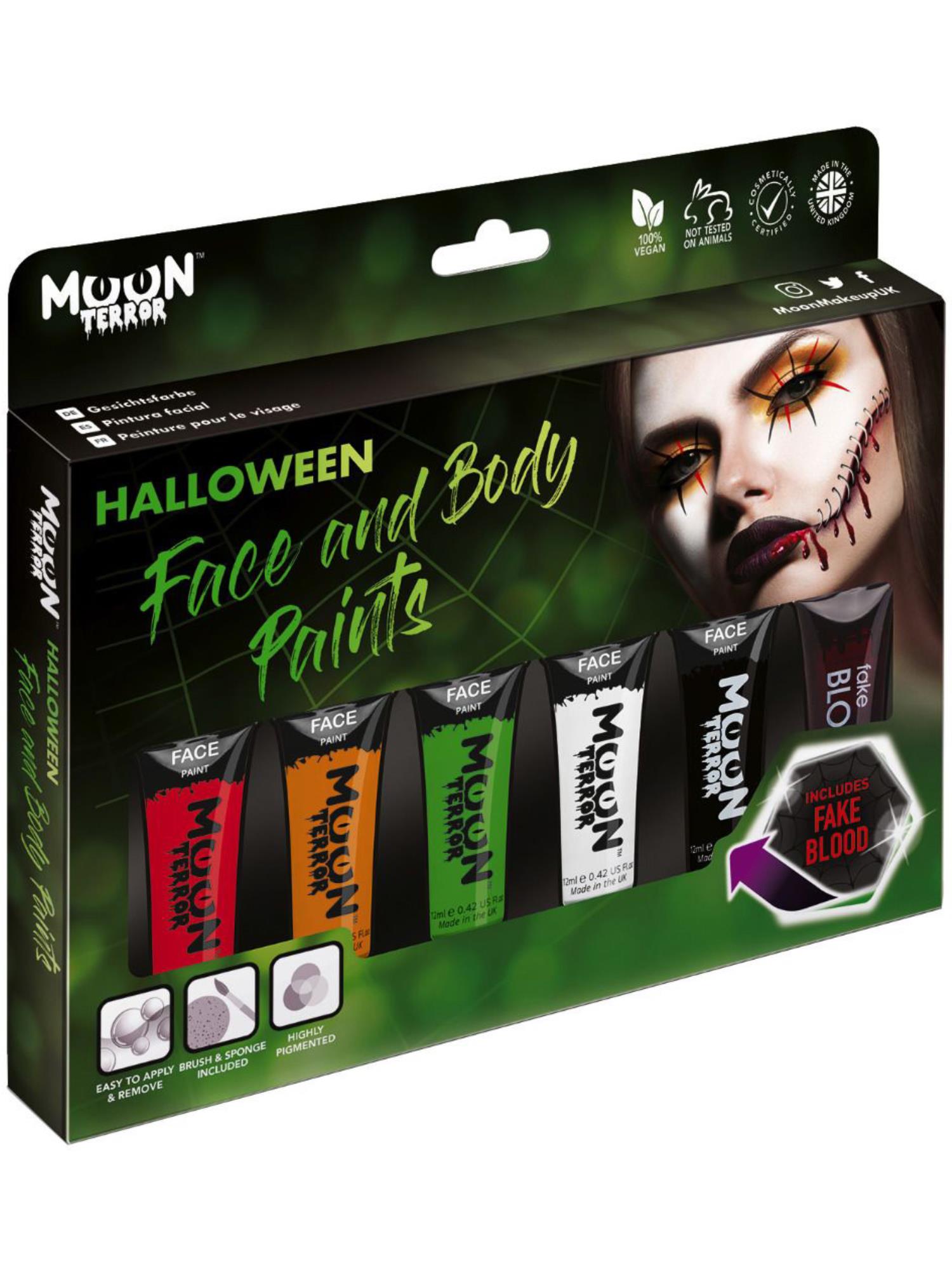 Moon Creations Terror Halloween Face & Body Paint, Assorted, Boxset including Blood 12ml