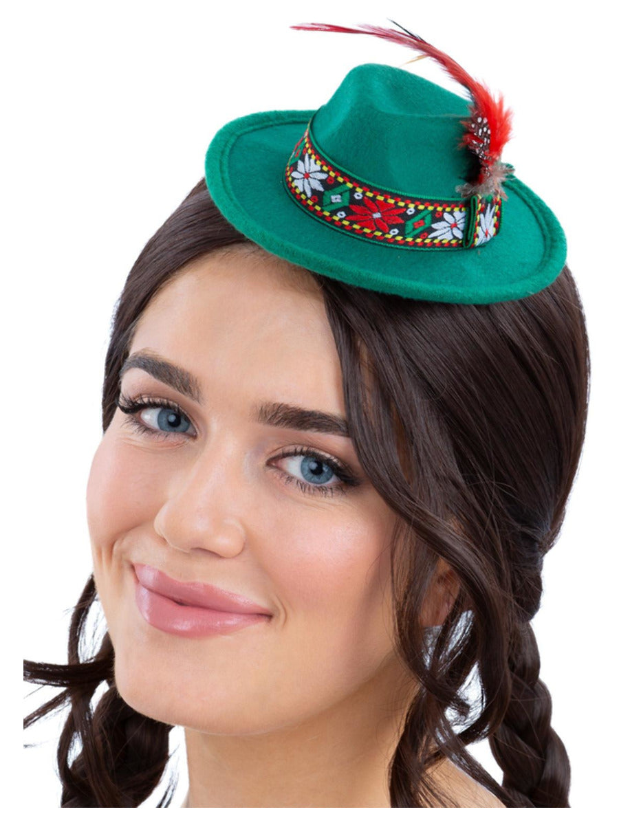 Mini Bavarian Trenker Hat Green with Hair Clips Mini Bavarian Trenker Hat Green with Hair Clips