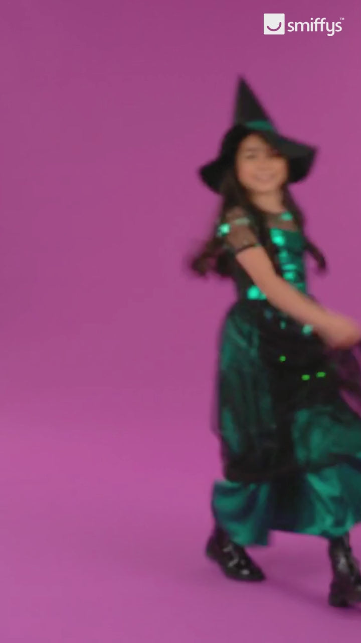 Emerald Light Up Witch Girls Costume