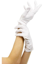 Gloves, White Short, Fabric, Adult Smiffys fancy dress