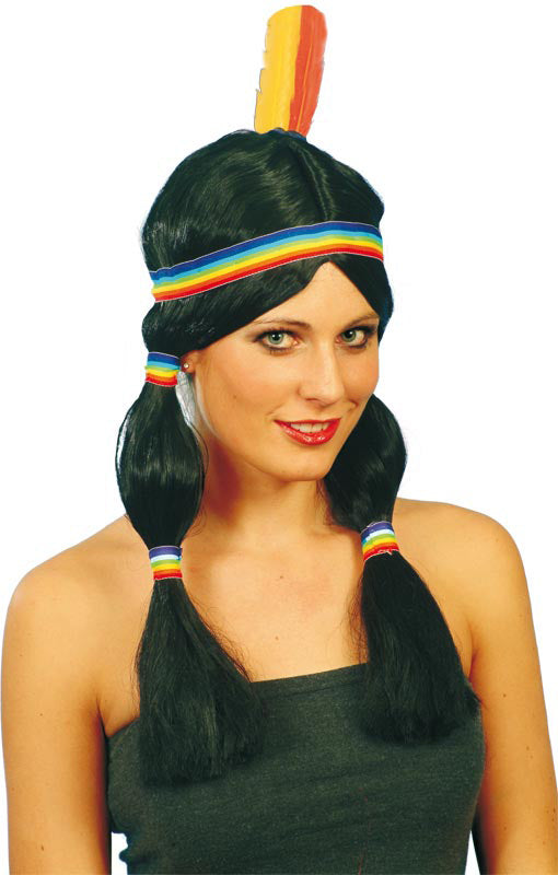 Indian Squaw Wig, Bunches, Feathers ,Smiffys fancy dress