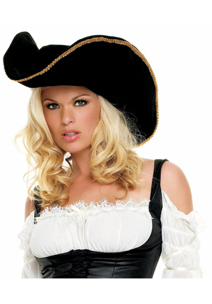 Black Pirate Hat with Gold Trim