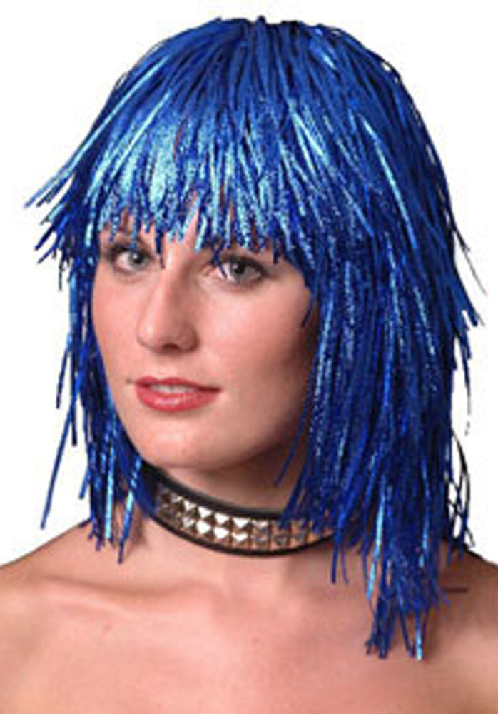 Blue Cyber Tinsel Wig