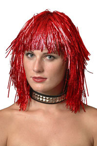 Red Cyber Tinsel Wig, Fancy Dress Accessories