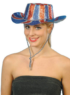 Cowboy Glitter Hat, Union Jack, Adult, PVC Smiffys fancy dress