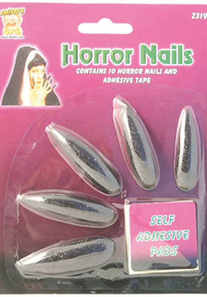 Fingernails, Black Glitter Horror(10)Long Smiffys fancy dress