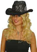 Cowboy Hat, Black Velour, Silver Stars Smiffys fancy dress