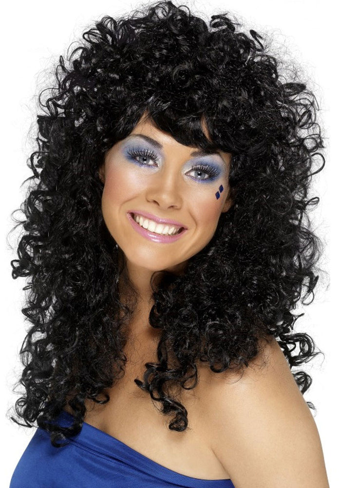 Black Curly 1980s Wig