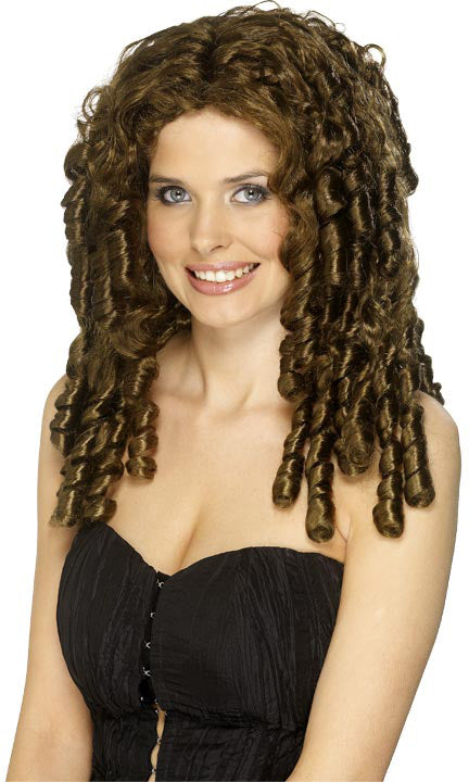 Filmstar Wig, Brown, Spiral Curls. ,Smiffys fancy dress