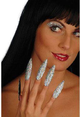Nails & Eyelashes Set, Holographic Silver Smiffys fancy dress