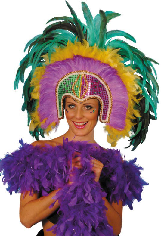 Mardi Gras Deluxe Feather Eyemask, Sequin Smiffys fancy dress