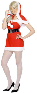 Miss Hot Santa, Red Fleece Dress, Cape/Hood Smiffys fancy dress