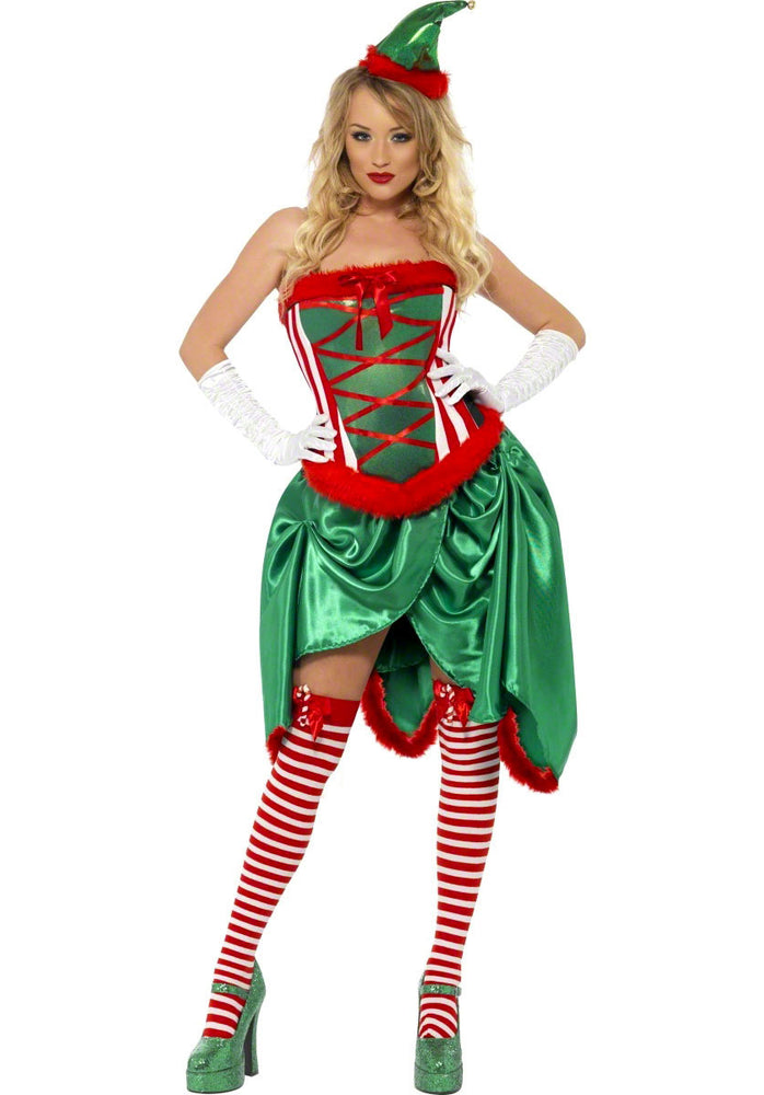 Fever Elf Burlesque Costume, Sexy Christmas Fancy Dress