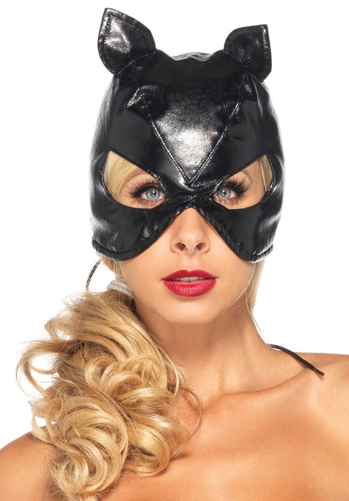Faux Leather Cat Mask With Corset Lace-up Back
