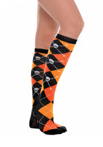 Orange Skull Argyle Knee High Socks